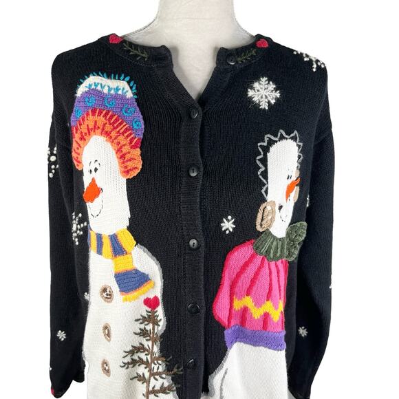 Quacker Factory Snowman Sweater M Button Down Embroidered - Picture 10 of 13